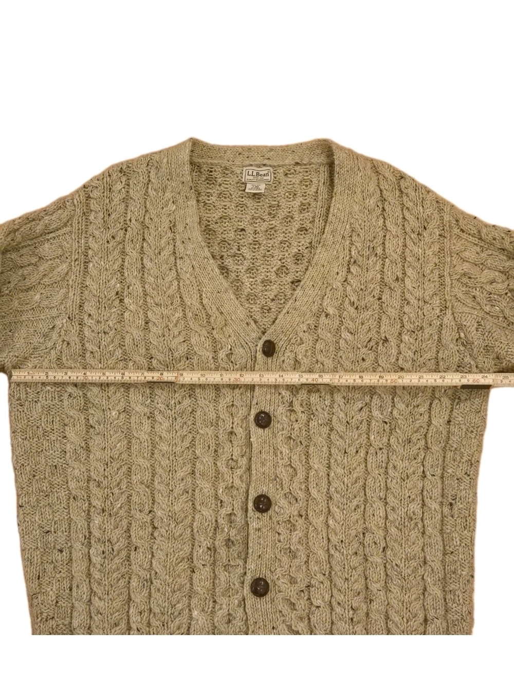 Vintage LL Bean Cardigan Sweater Sz L Oatmeal Wool Fisherman Cable Knit Ireland - Picture 5 of 7